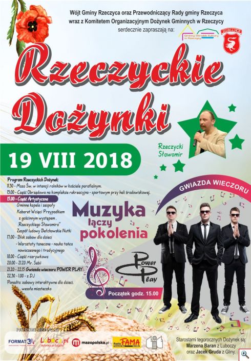 2018 Rzeczyca dozynki i muzyka plakat