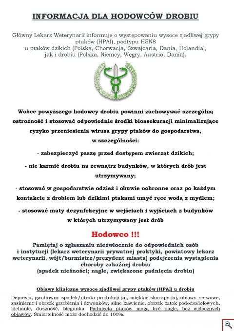 INFORMACJA DLA HODOWCOW DROBIU