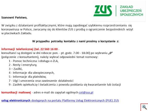 koronawirus - kontakt z ZUS