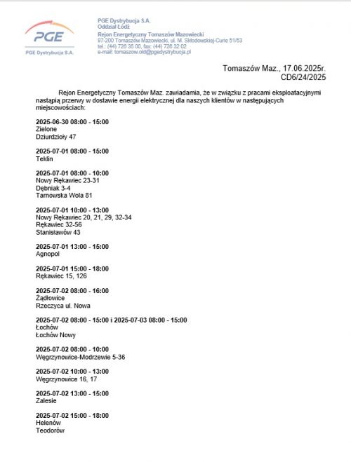 przerwy w dostępie prądu