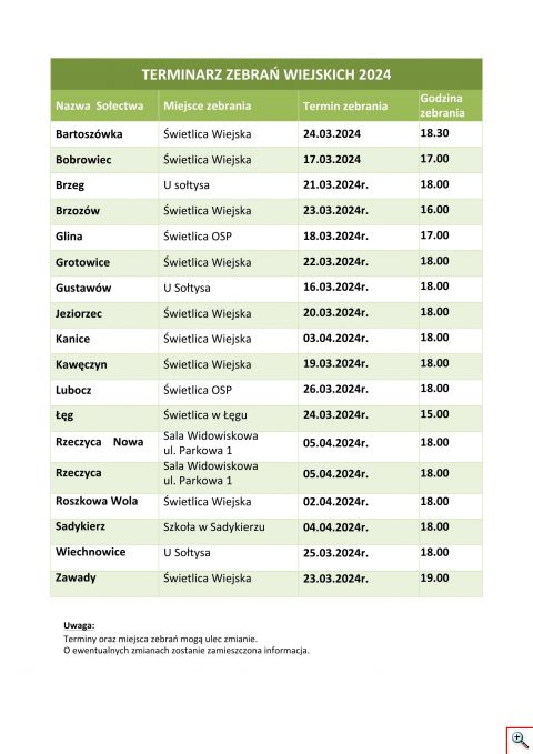 terminarz zebrań wiejskich 2024